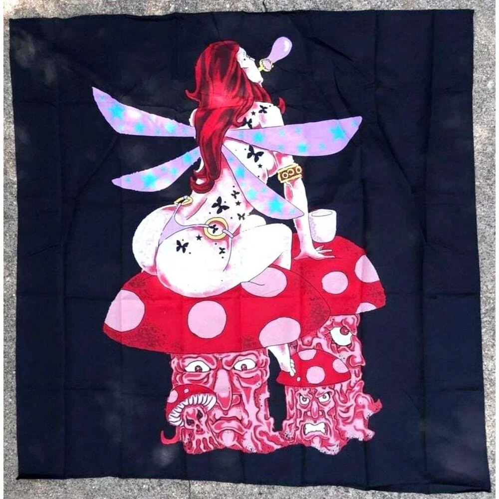 Fairy Sitting On Mushrooms Blowing Bubbles Fantasy Tapestry /Wall Hanging 45